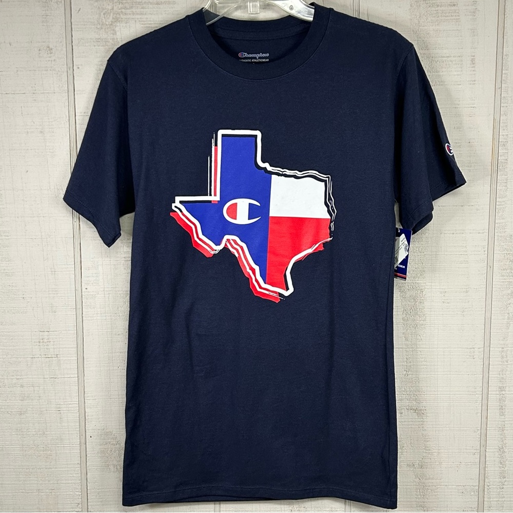 Champion Mens Texas T Shirt Size S 100% Cotton Patriotic USA Athletic Blue NWT